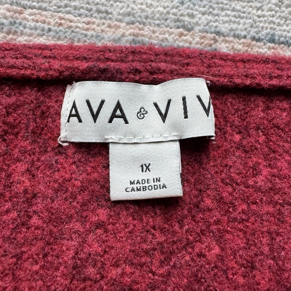 Ava & Viv Red V-neck Sweater‎ 1X Soft - Picture 5 of 5